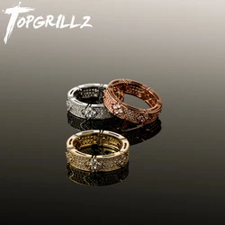 TOPGRILLZ 6MM Iced Out Four Leaf Flower Ring Full Micro Pave Bling Cubic Zirconia Round Engagement Wedding Rings for Women Men