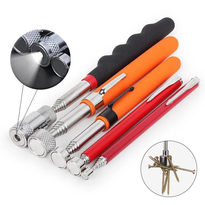 Portable Telescopic Magnetic Pen With LED Light Adjustable Telescopic Length For Picking Up Nuts And Bolts For Convenient Tools