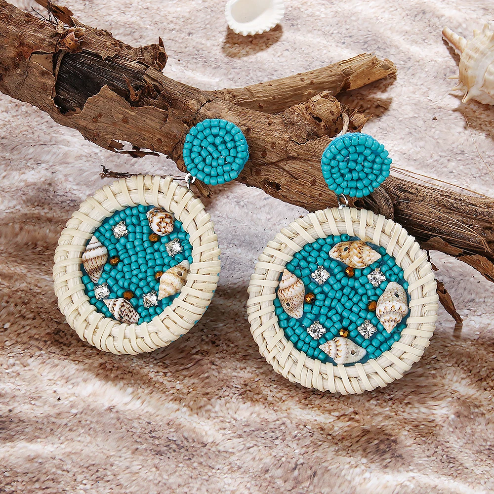 Beaded Summer Beach Style Earrings for Women Bohemian Handmade Funky Turtle Coconut Palm Shell Dolphin Dangle Ear Jewelry Lover