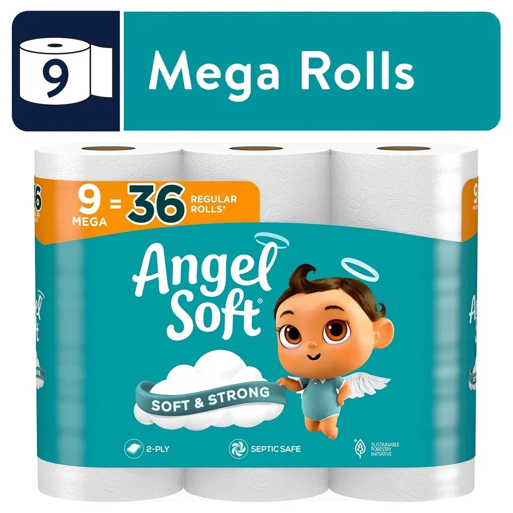 ครัวเรือนนูนกระดาษชําระ 2 ชั้น 9 MEGA ม้วน 320 แผ่นต่อม้วนนุ่ม Strong Septic ปลอดภัย Perforated ยาวนาน