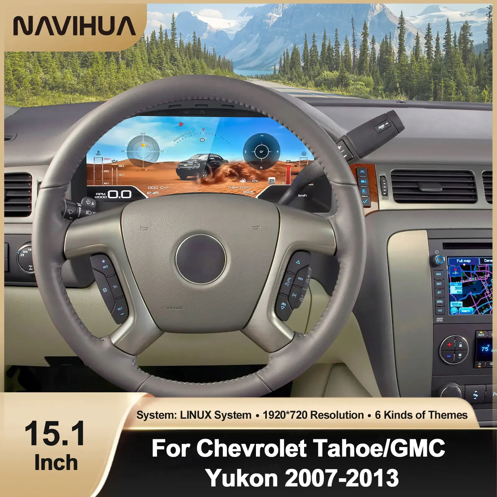 

15,1-дюймовая цифровая приборная панель для GMC Yukon Chevrolet Tahoe 2007-2013, ЖК-дисплей, виртуальный кокпит, новый улучшенный спидометр