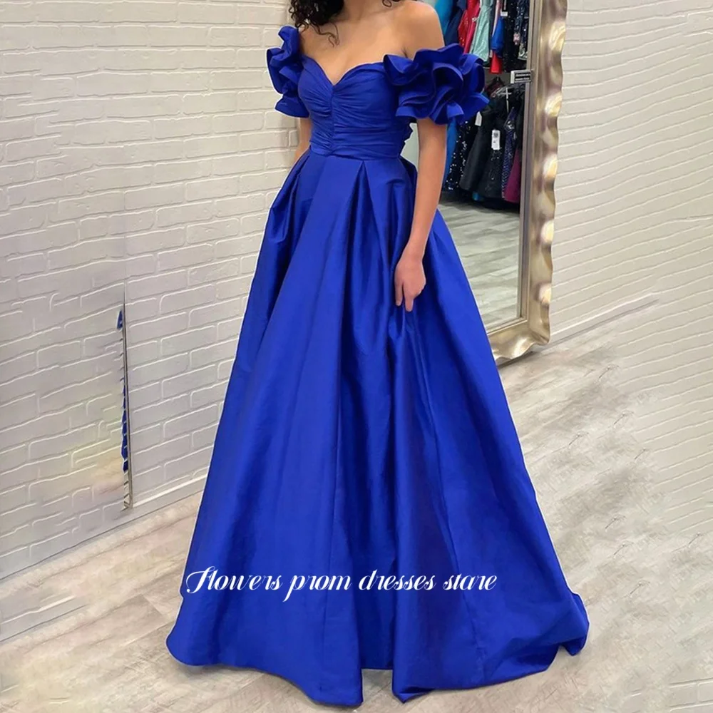 

Вечернее платье трапециевидной формы с цветами и открытыми плечами, атласное вечернее платье со складками, праздничное платье знаменитостей для женщин по индивидуальному заказу