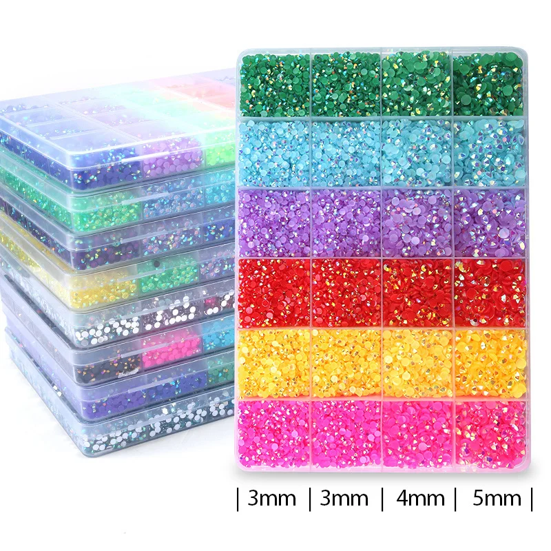 QIAO 3/4/5mm Resin Rhinestones Set Glitter Crystal Shiny Flatback Gems Wholesale Bulk Rhinestones for Dress Nail Art Decorations