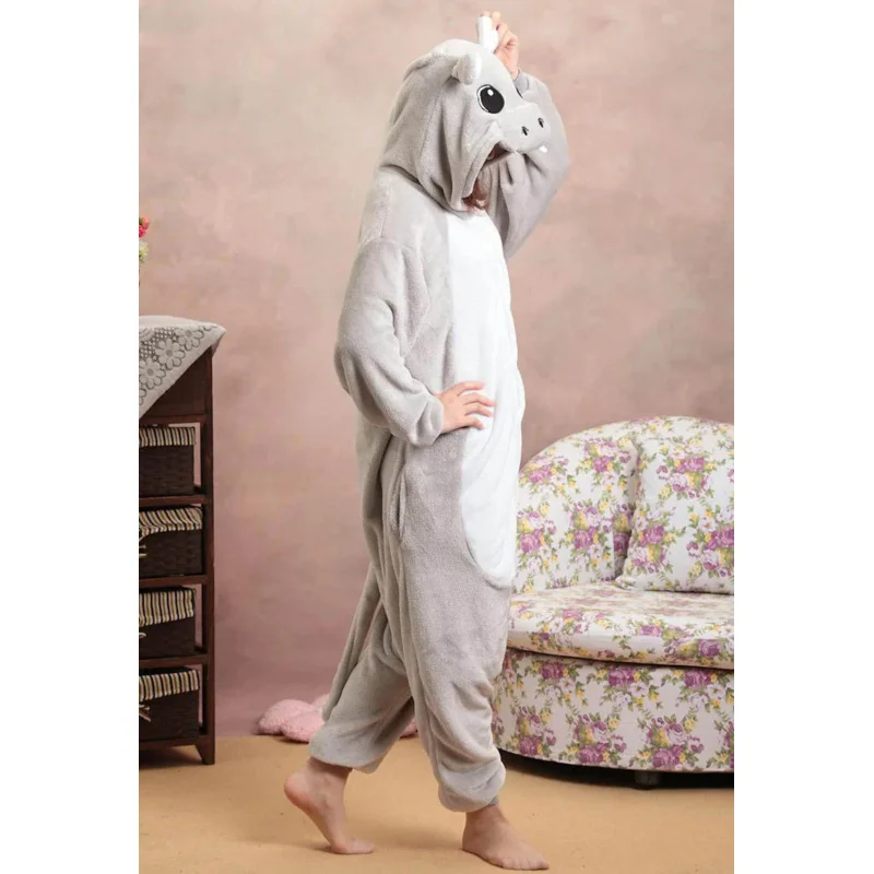 Gray Hippo Animal Pajamas Unisex Adults Flannel Onesies Sleepwear robe boys clothes cartoon pajamas Cosplay Costume