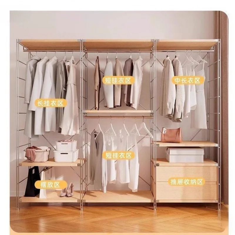 Open wardrobe hanger living room floor-to-ceiling Japanese simple storage rack step wardrobe combination