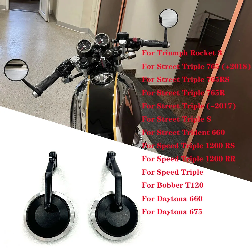 

For Rocket 3 Street Triple S 765 765RS 765R Trident 660 Speed Triple 1200RS 1200RR Motorcycle Handlebar Rearview Bar End Mirrors