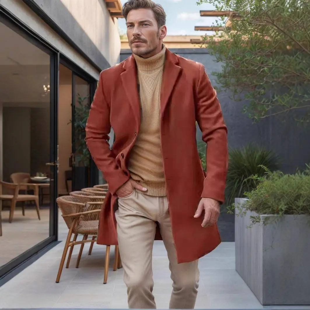 

New 2025 Woolen Coat Medium Length Fashionable Urban Style Men's Outerwear Multi-Color Multi-Size Independent Station