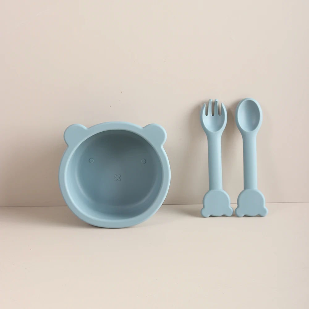 

Силиконовый набор для кормления детей, 3 шт., без BPA, присоска в форме медведя, миска, обеденная посуда, ложка, вилки, подарочный набор для ребенка