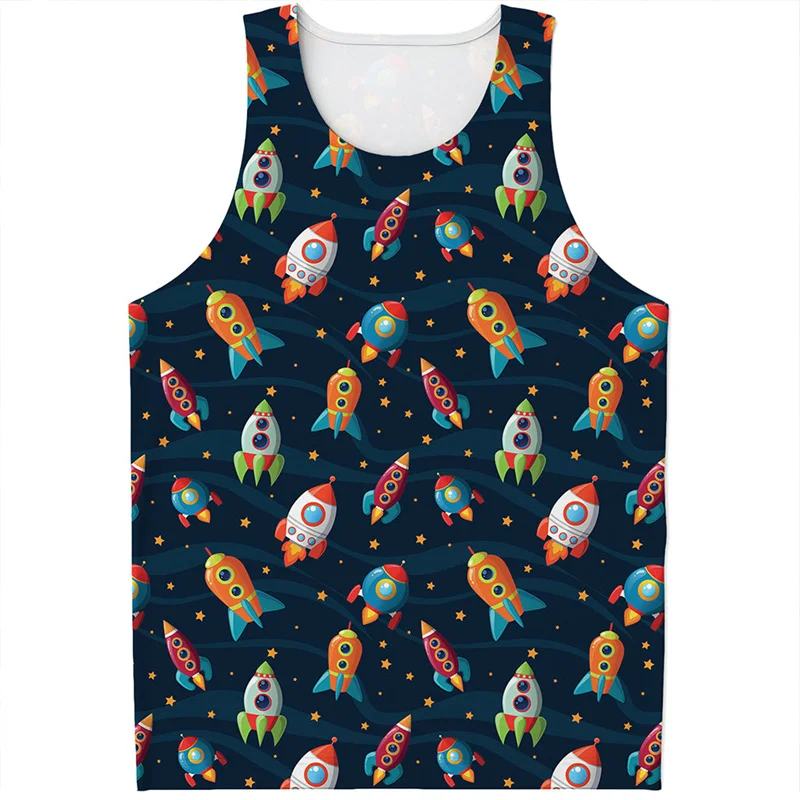 

Cartoon Rocket Painting Graphic Tank Top For Men Clothes 3D Printed Vest Streetwear Waistcoat Quick Dry Kids Sleeveless Tees