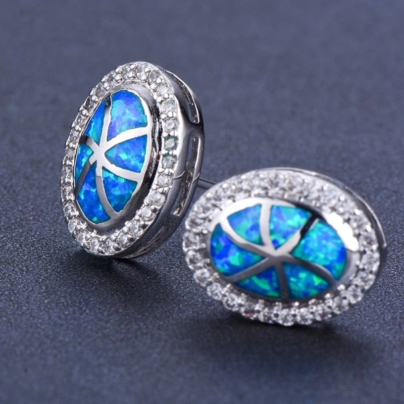 2026 Vintage Imitation Fire Opal Stud Earrings for Women Jewelry Accessories Fashion Geometric Rhinestones Zircon Women Earrings
