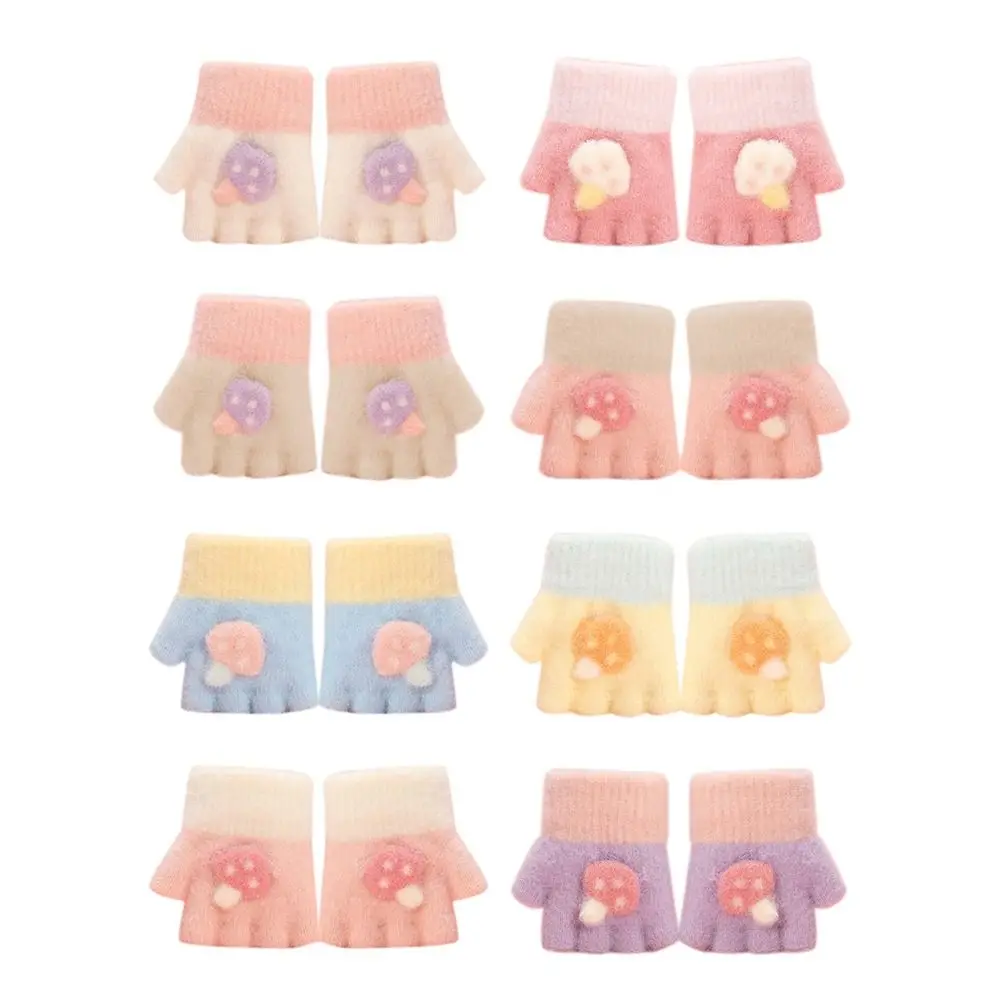 

Cartoon Autumn Winter Gloves Cold Proof Windproof Baby Children Half Finger Flap Gloves Thickened Hand Warmer