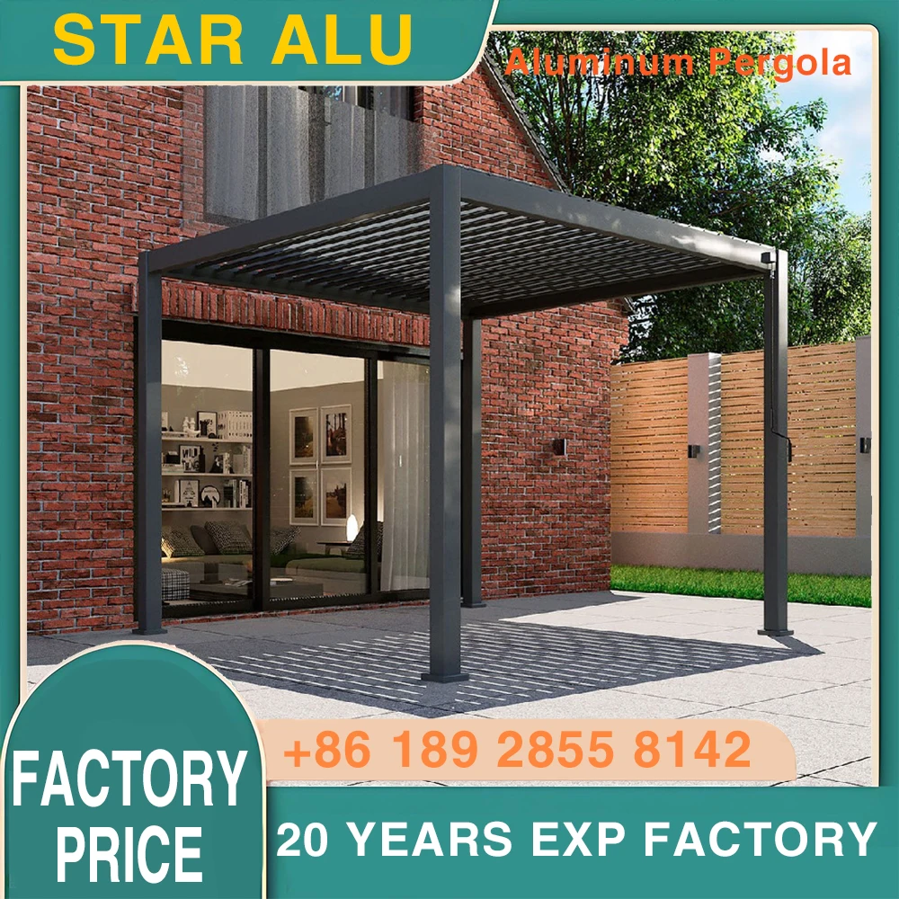 

Customized Bioclimatic Aluminum Pergola with Motorized Screens – Outdoor Louvered Roof for Beach & Swimming Pool Areas