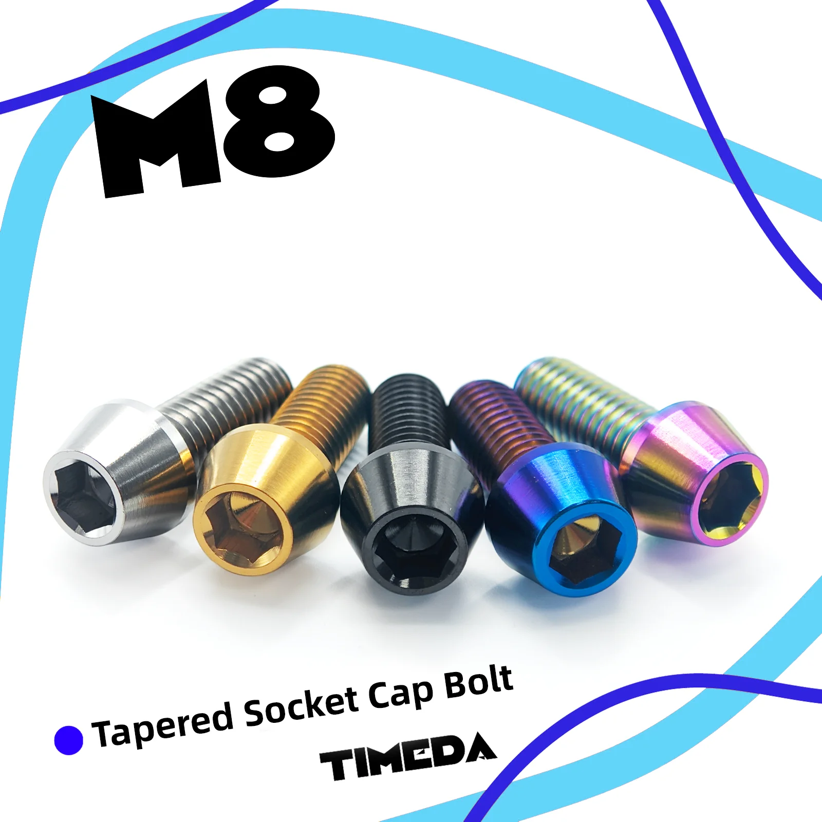 M8 Pitch 1.25 Titanium Tapered Socket Cap Bolts GR5 Ti-6Al-4V for Motorcycle MTB Bicycle Disc Brake E-Bike Lightweight Rustproof