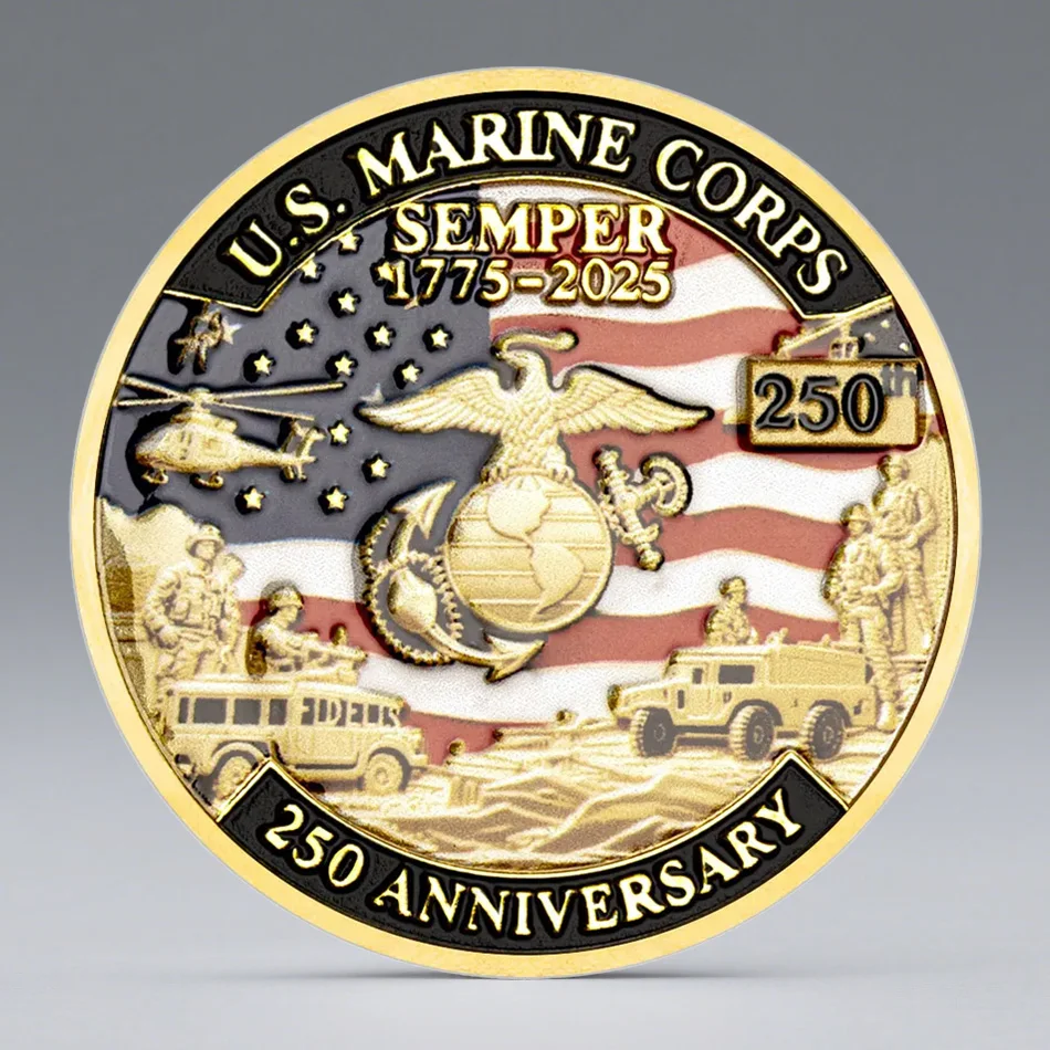 Gold Plated U.S. Marine Corps Semper Souvenir Coin 1775-2025 250th Anniversary Collectible Coin