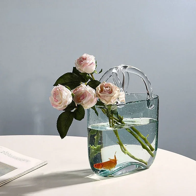 Creative Glass Bag Vase: Unique Shopping Basket Design Modern Home Decoration Fruit Basket Artistic and Functional