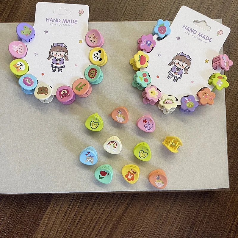 Afbeelding 4: 10 Stuks Mini Haarspeldjes Voor Meisjes Koreaanse Cartoon Veelzijdige Haaraccessoires Voor Kinderen Print Leuke Kawaii Haarspeld Modieus
