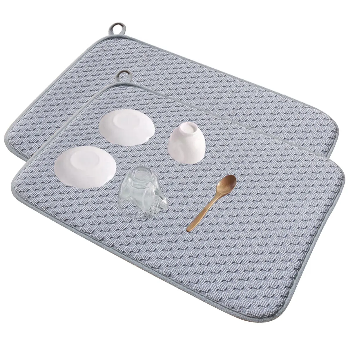 2Pcs Dish Drying Mat Washable Microfiber Dish Drainage Mat Absorbent Dish Drain Pad Reusable Large Dish Drainer Kitchen Gadgets