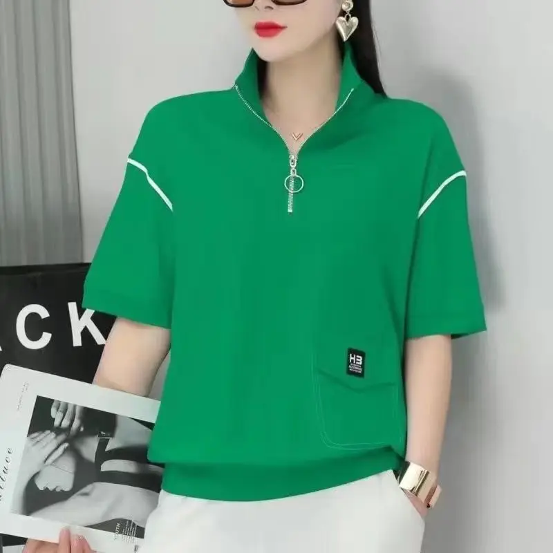 Women Short Sleeve Casual T-Shirt Loose Tops Monochromatic Simplicity Women Clothes Fashion Temperament All-match Summer