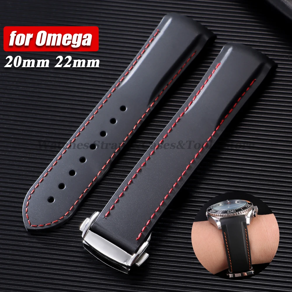 20mm 22mm Soft Rubber Watchband for Omega for Seamaster 300 for Speedmaster Planet Ocean Bands Silicone Waterproof Sport Straps