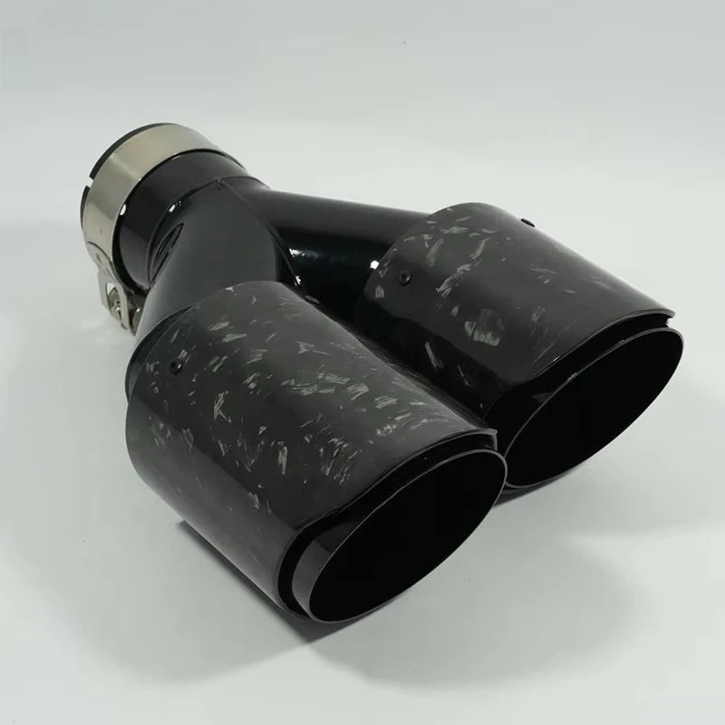 FAIZJUNBEN Dual Exhaust Tailpipe Gloss Forged Black Carbon Fiber Tips Y-Type Exhaust Tip