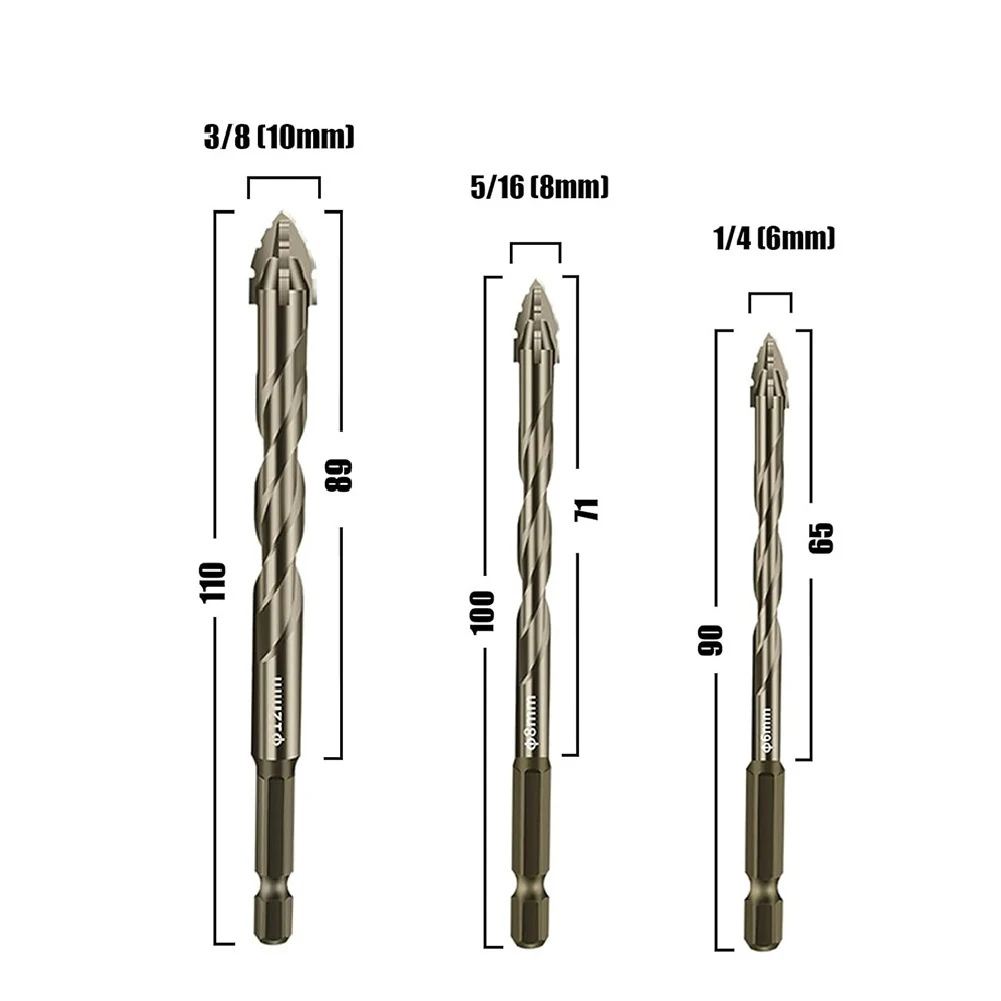 5pcs Eccentric Drill Bit Four-Flute Sawtooth Masonry Drill Bits Set 6/8/10mm For Concrete Glass Brick Tile Mirrors Drilling