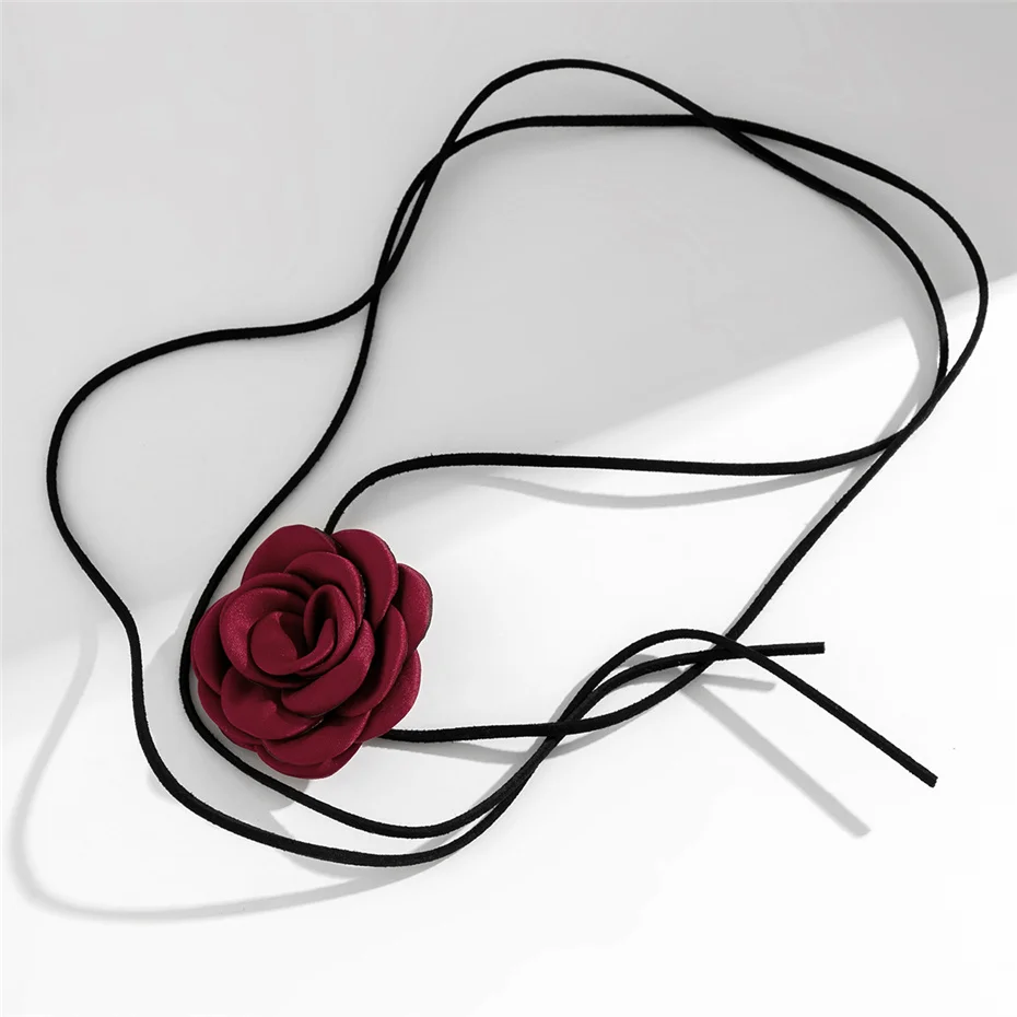 Romantische Gothic Große Rose Blume Schlüsselbein Kette Halskette für Frauen Damen Koreanische Mode Einstellbare Seil Halsband Y2K Zubehör – Detail 15