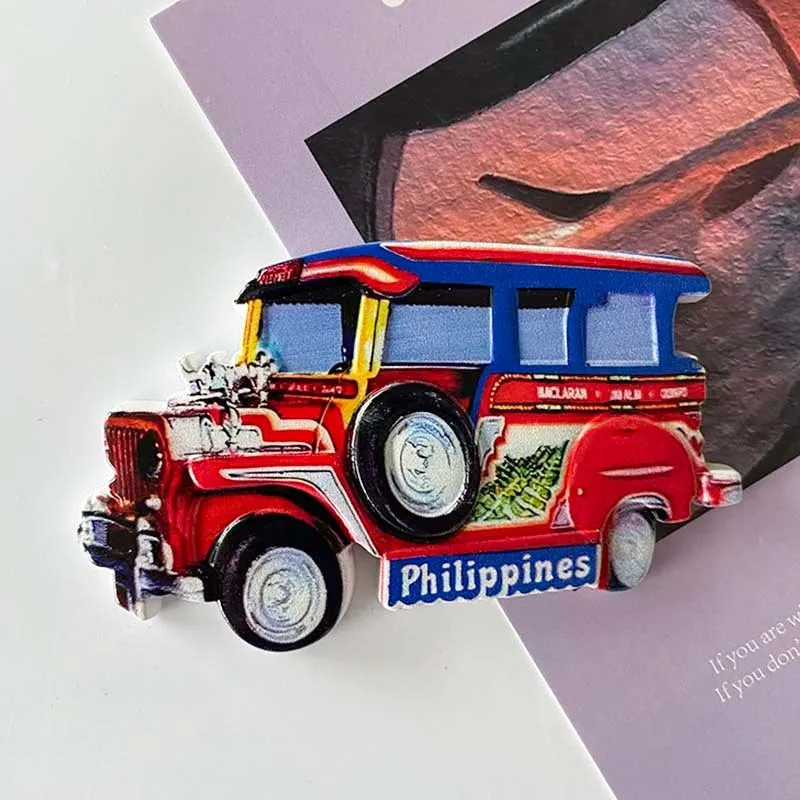 

3D Resin Refrigerator Magnet - Philippines Jeepney Souvenir - Colorful and Detailed Travel Decor