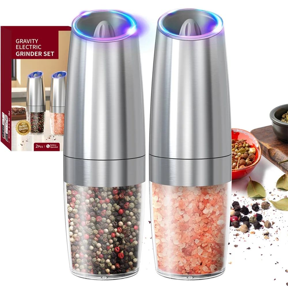 135ml Smart Gravity Sensor Electric Salt Pepper Mill Set Battery Operated Adjustable Grinder Set Energy-Efficient for Kitchen