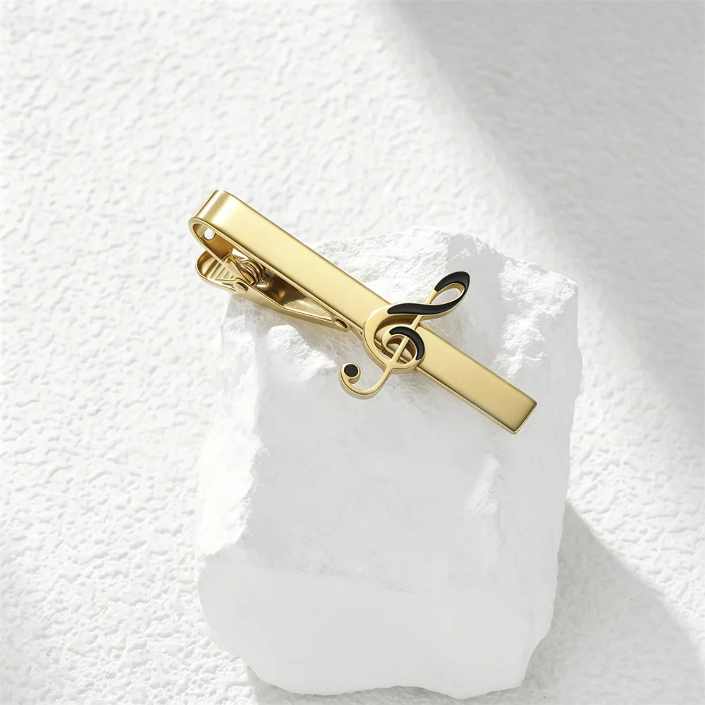 Music Note Tie Clip Music Treble Clef Enamel Stainless Steel Necktie Bar for Musician Wedding Business for Men Jewelry Gifts