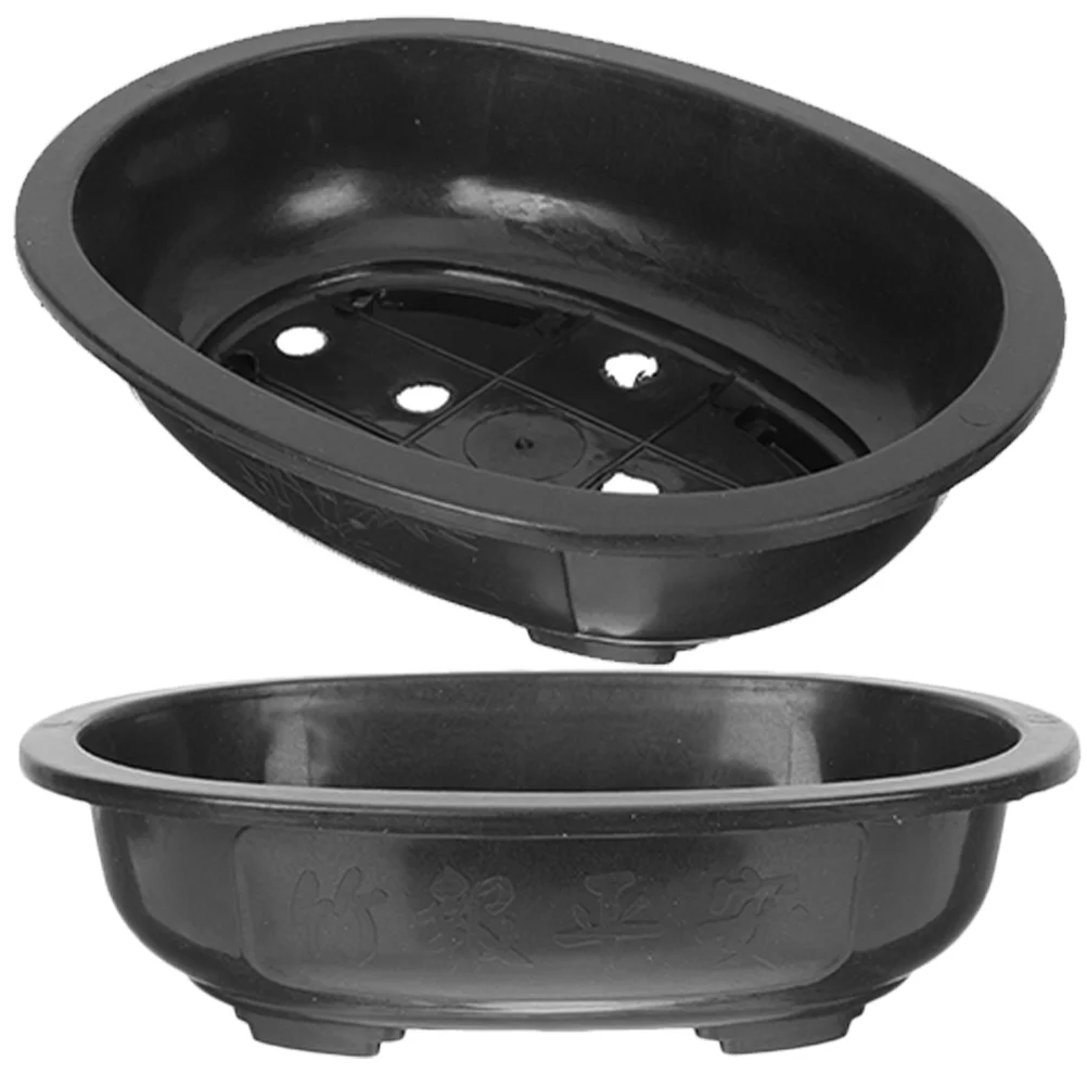 

2 Pcs Plastic Bonsai Training Pot Oval Planting Pots Large Size Minimalist Design Use Home Office Decor