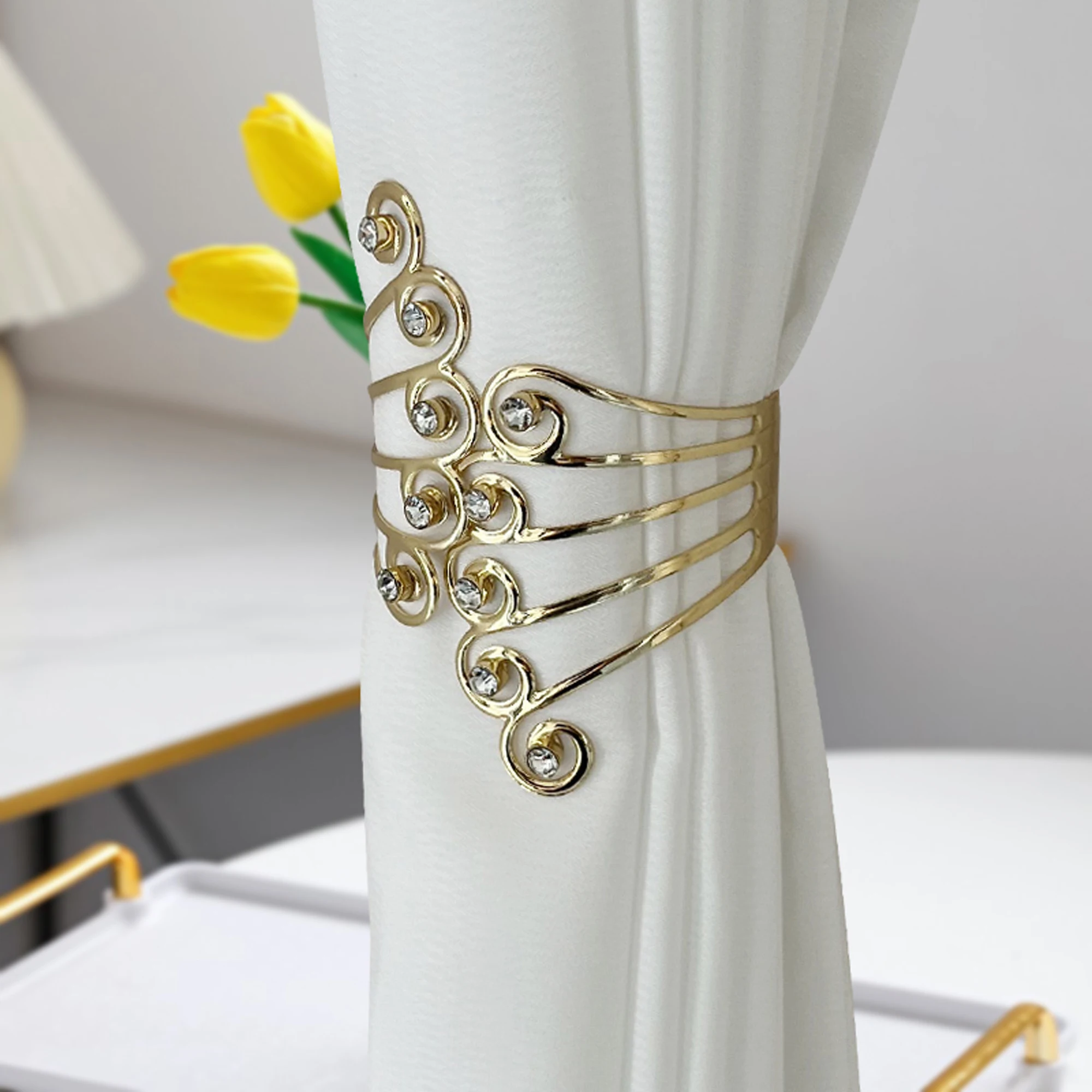 2pcs Luxury Metal Gold/Silver Creative Wings and Rhinestones Design Curtain Tiebacks,For Bedroom, Living Room Curtains