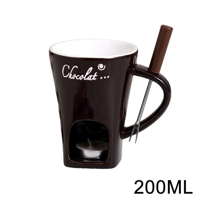 200ml European Candle Cup Cheese Chocolate Melting Ceramic Mug Heating Food Ceramic Mug With Fork Creative Coffee Mug Tableware