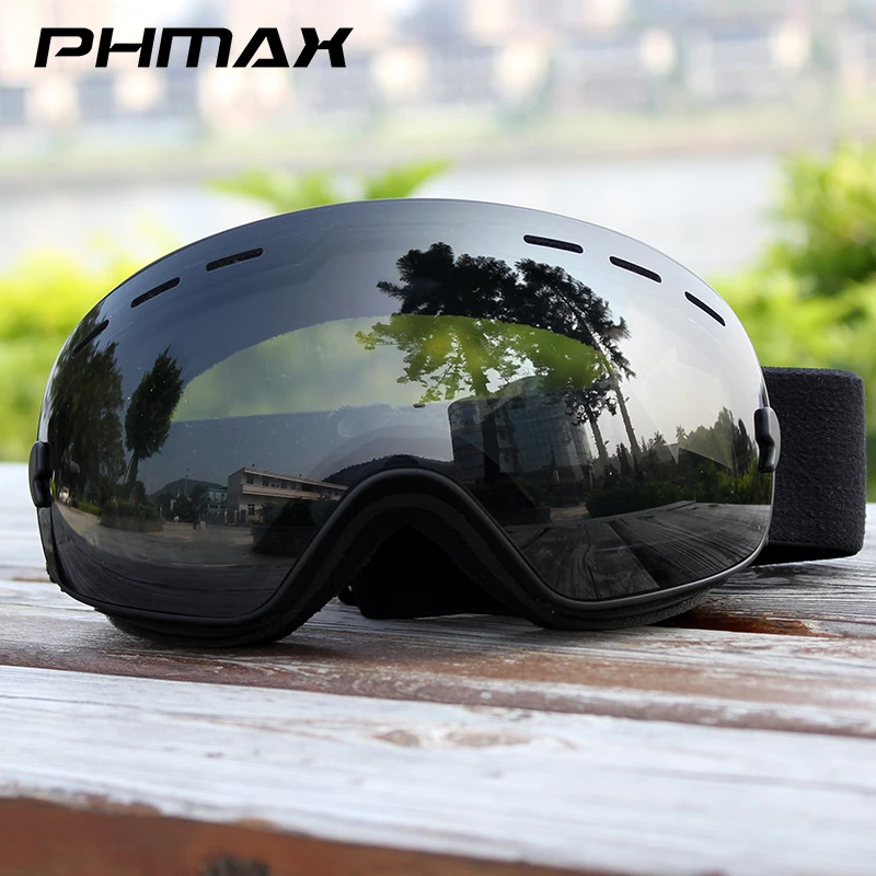 

PHMAX Ski Goggles OTG Anti fog Black Snow Goggles TPU Frame UV Protection Snowboard Goggles for Men Women Adult Youth Cool Gift