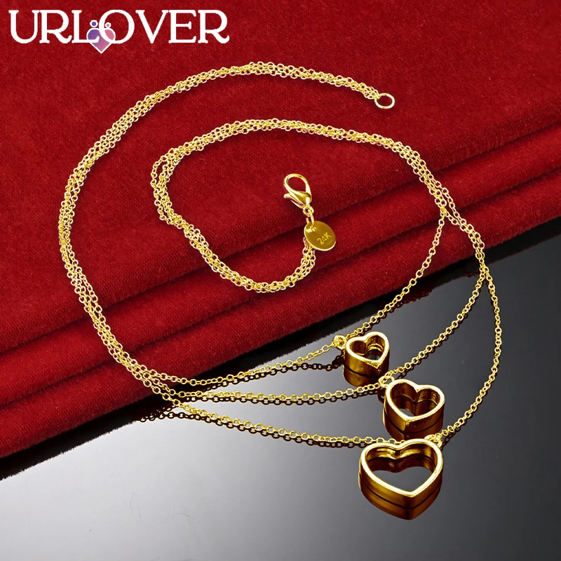 

URLOVER 18K Gold Layered Heart Pendant Necklace For Woman Lady Popular Chain Necklaces Party Wedding Birthday Gift Charm Jewelry