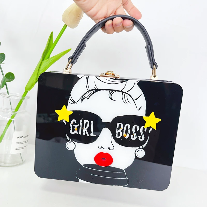 Novel Lady Face Acrylic Box Purses and Handbags for Women Designer Party Clutch Female Shoulder Bag Luxury Wedding Evening Bag