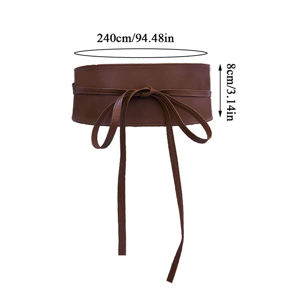 Boho Belt for Women Bowknot Faux Leather Wrap Around Obi Style Cinch Waistband Black Cummerbund Brown Women Belt