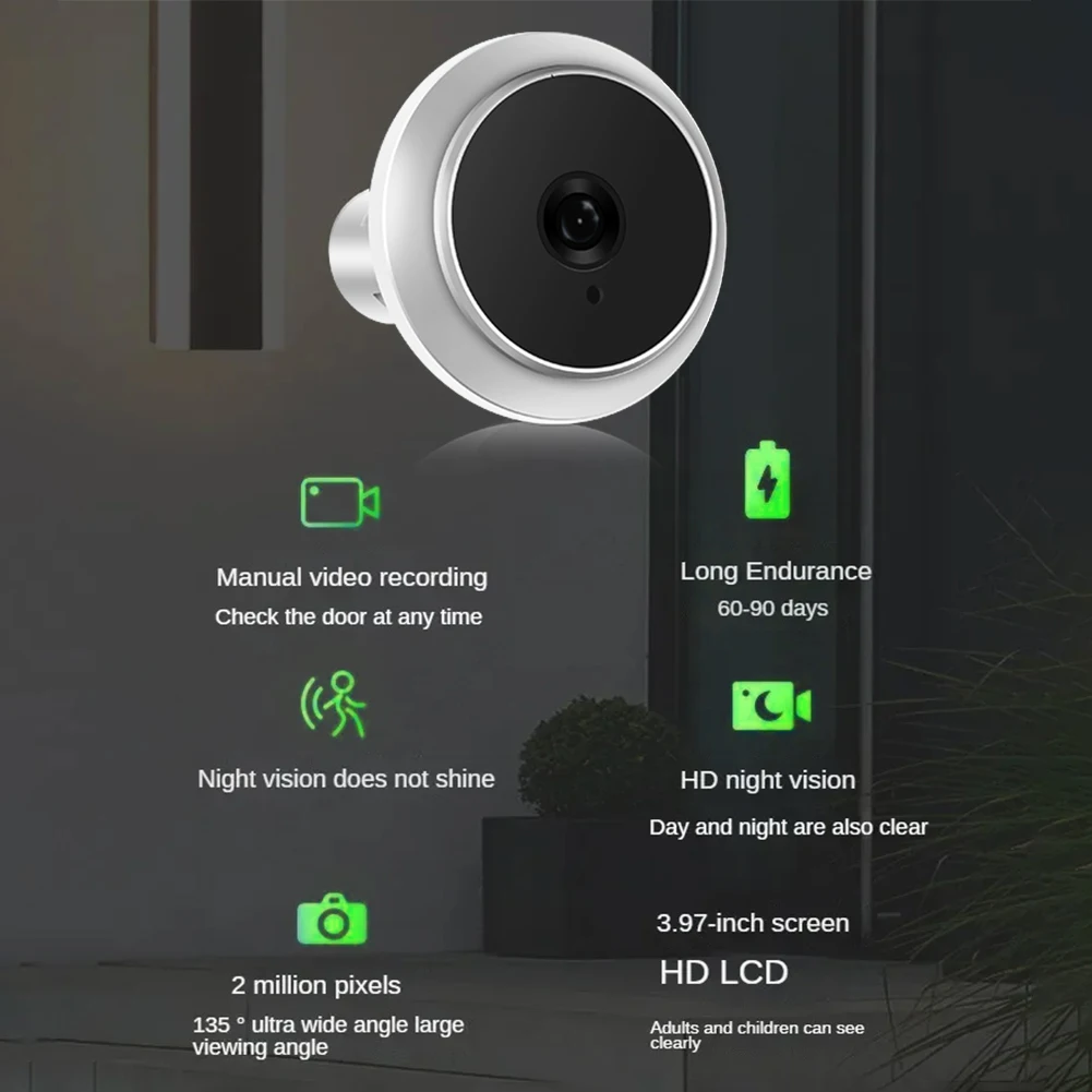 3.97inch Smart Door Peephole Doorbell Viewer Camera Home Security Night Vision Video Door Camera Video Recording for Home Office
