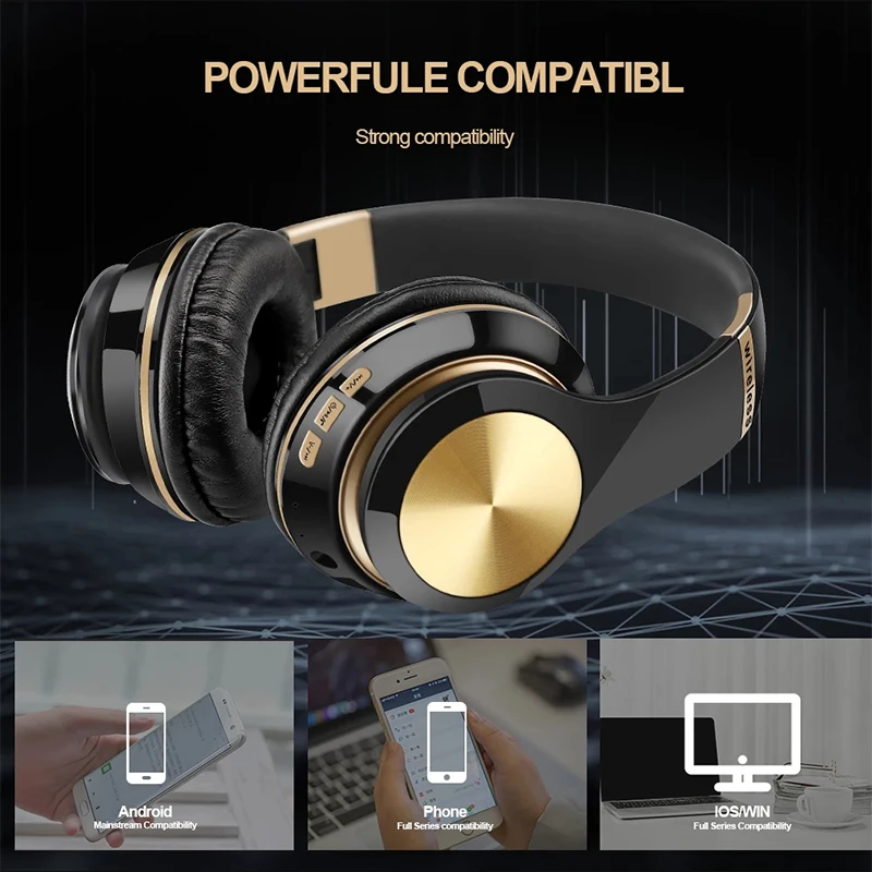 Foldable Sport Earphone HiFi Headset Wireless Headphones Bluetooth Music Headset Over Ear Bass Earphone With Mic Support TF Card