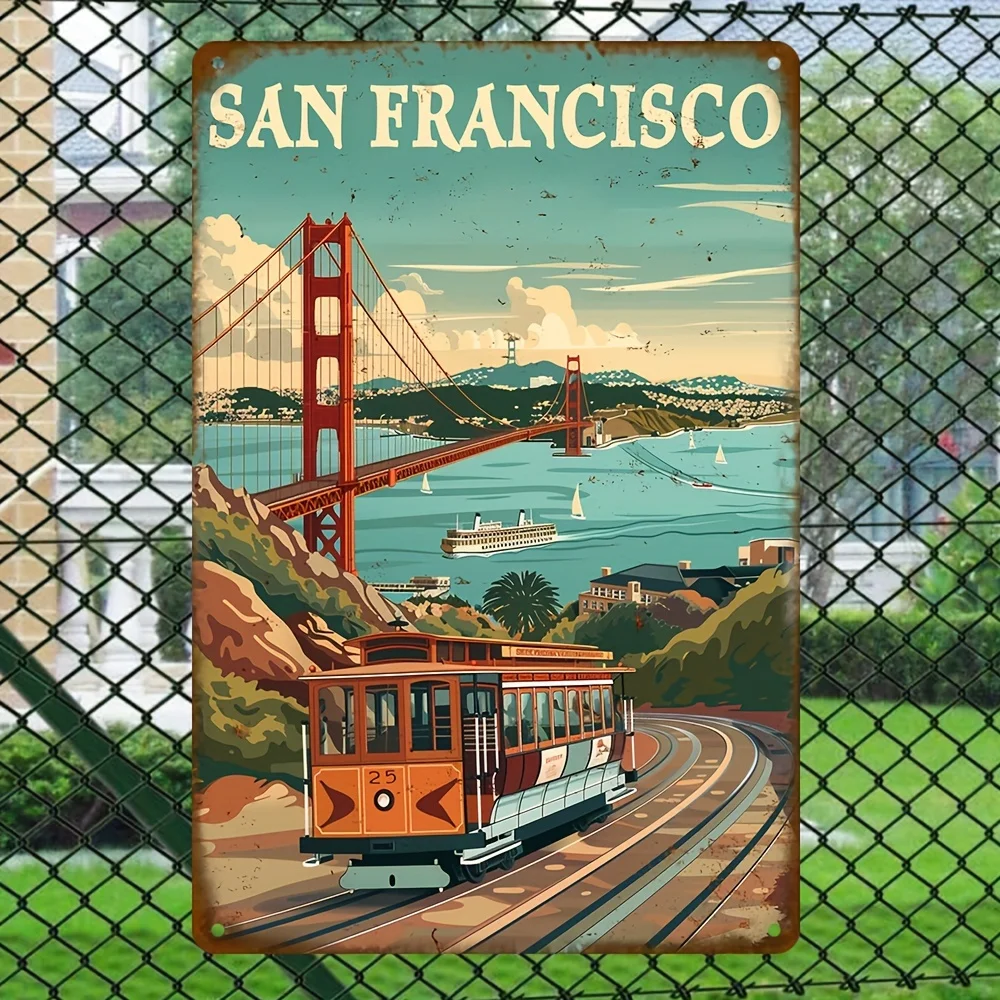 Sinal de alumínio vintage de San Francisco – pôster retrô de viagem para rua e garagem – placa de metal para pátios, cafés e paredes de casa