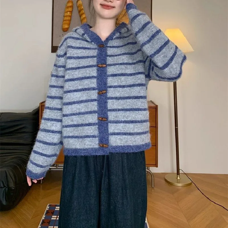 

Пальто женские кардиганы свитера пальто куртки в полоску повседневные рабочие джемперы Y2k уличная одежда элегантный вязаный открытый стег осень зима