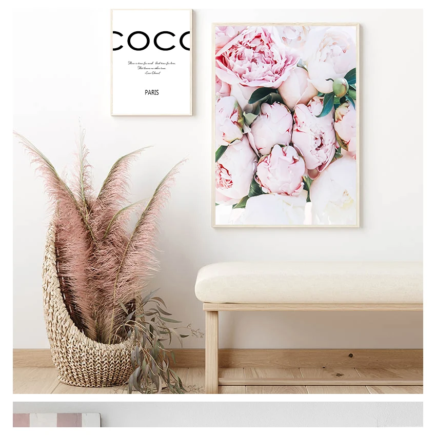 Print Coco Quote Poster Inspirational Canvas Picture Painting Living Room Bedroom Decor Fashion Blush Pink Wall Art Peonies