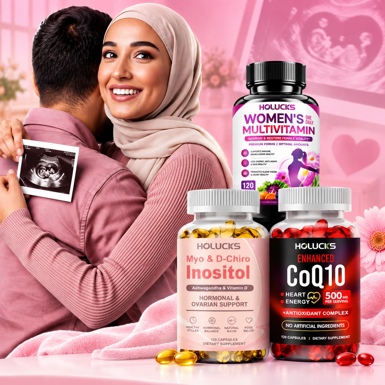 All-in-One Women Health Set, Inositol Ovarian CoQ10 & Women Daily Multivitamin Capsules, Cellular Energy, Regular Cycles, Heart