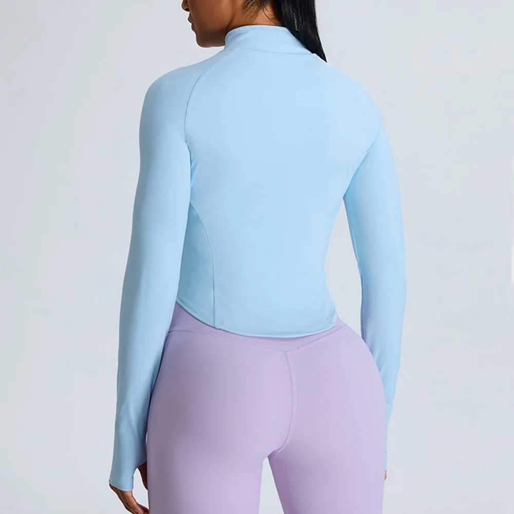 Women Zipper Outdoor Sports Long Sleeved Slim Yoga Clothes Quick Dry Cardigan Stand Up Collar Jacket Running Fitness Jacket Top