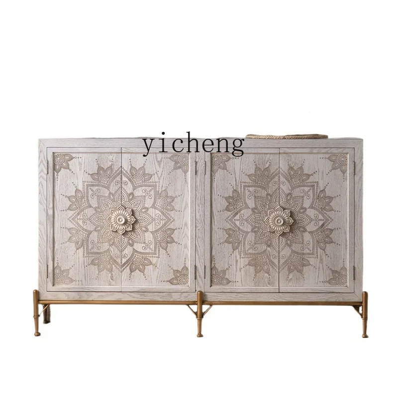 Tqh Sideboard Cabinet Vintage Entrance Cabinet White Locker Chest of Drawers French Entry Lux Solid Wood Shoe Cabinet