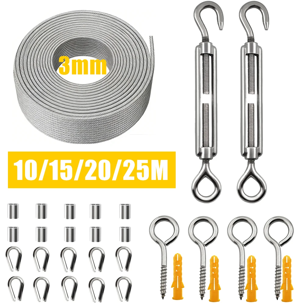 

3mm stainless steel wire rope kit with PVC coating heavy-duty cable for balcony railing farm fence sunshades clothesline 10-25M