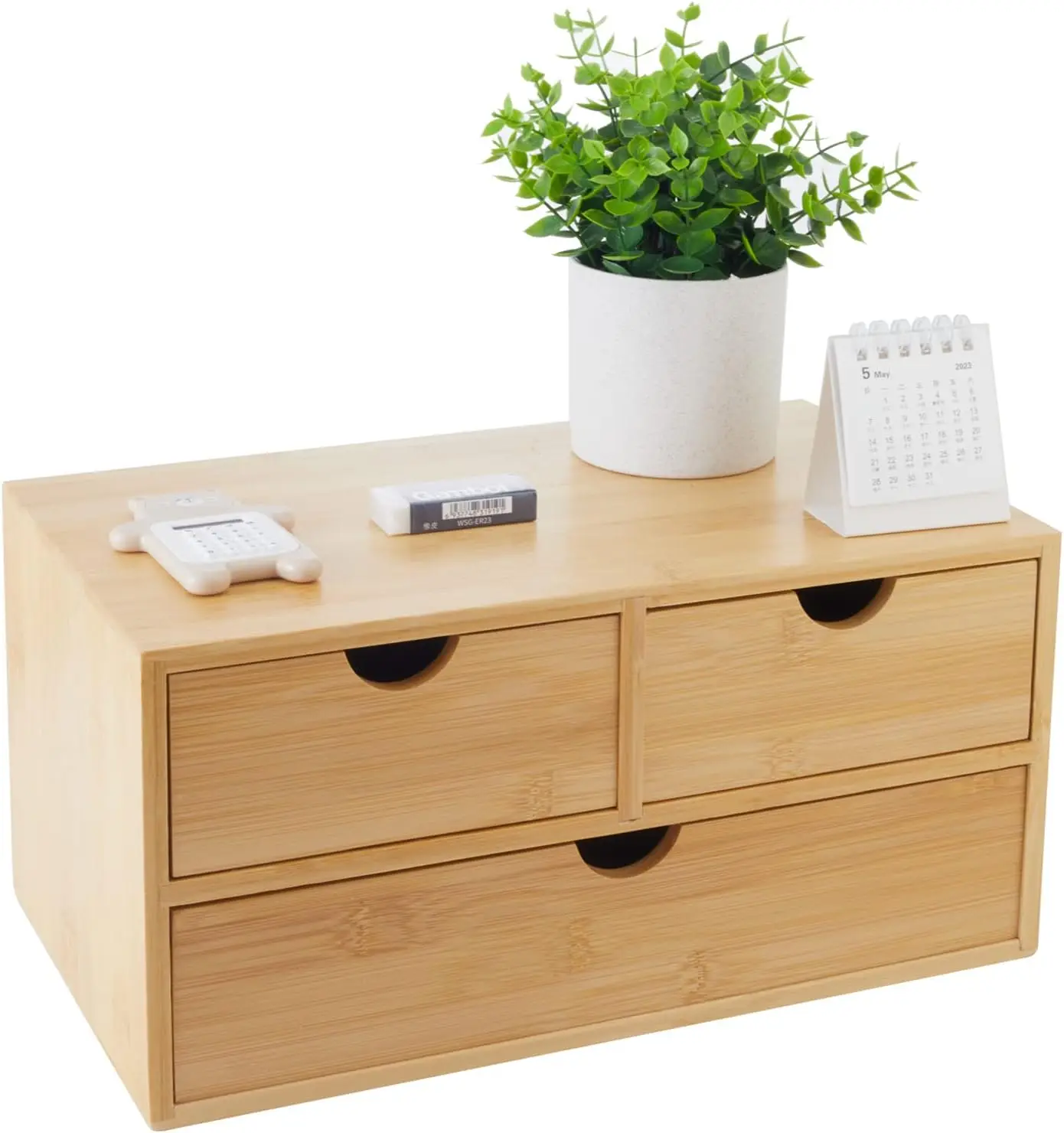 

Bamboo Desk Organizer with Drawers for Home Office, No Assembly Required, Countertop Storage Box