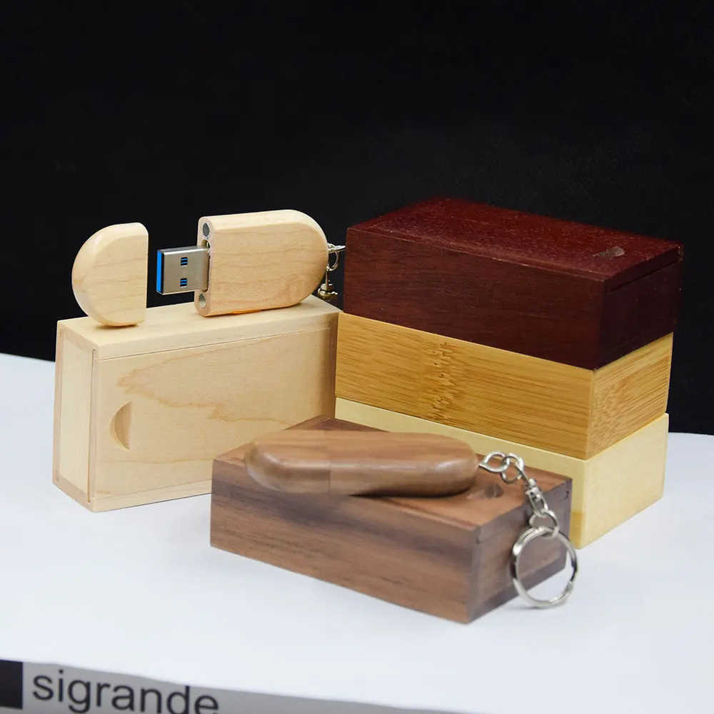 20PCS Free Custom LOGO USB Flash Drive 3.0 128GB Free Key Chain Pendrive 64GB Natural Bamboo Pen Drive 32GB Wedding Memory Stick