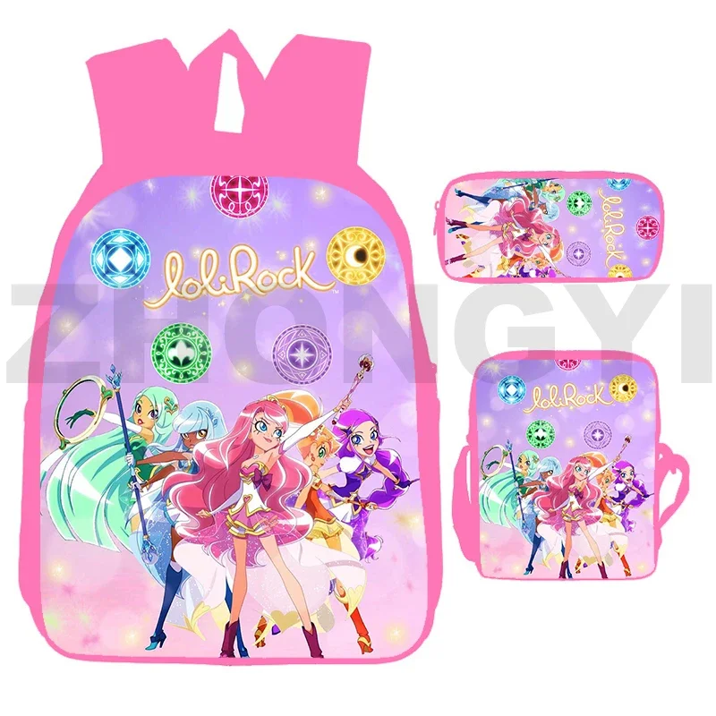 Sac à dos LoliRockstar pour filles, sac à dos en toile Anime, impression de dessin animé 3D, Harajuku LoliRock, adolescents roses Kawaii, ensemble de 3 pièces