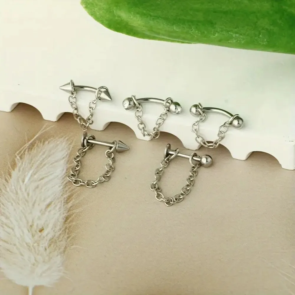 Y2K 1 Uds. Anillos de labio de acero inoxidable Punk estilo remache tachuelas de labio de circonia sintética con cadenas extraíbles joyería para Piercing Facial