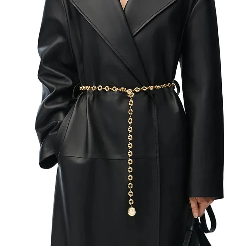 

Round Light Gold Waist Chain Coat, Thin Chain Waist Belt, Women's Metal Chain Waist Belt